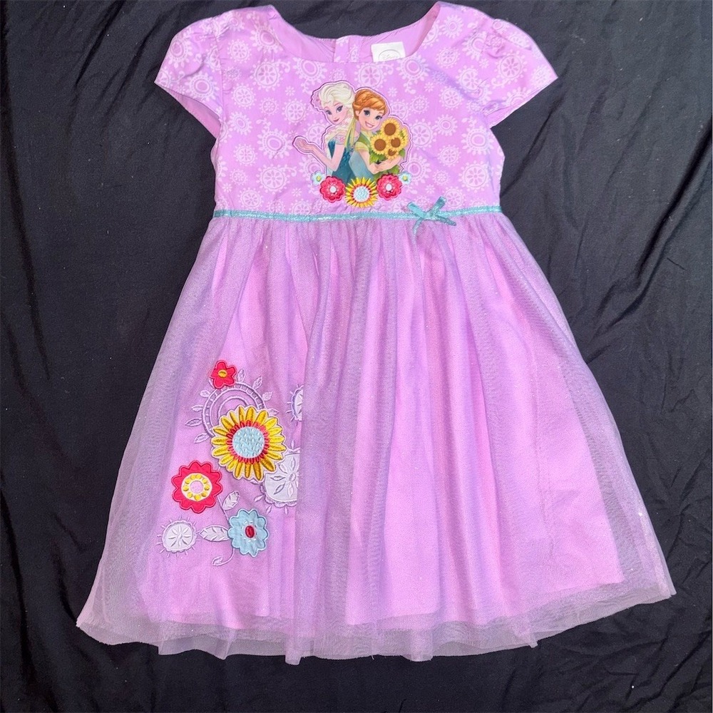 Disney Frozen Dress Girls Size 5/6 Purple Elsa Anna Tulle Fit & Flare Halloween